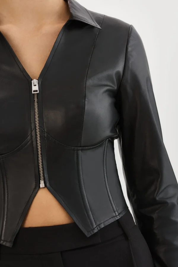 LAMARQUE Tops | Leather Jackets | ROMI | Leather Corset Jacket Black
