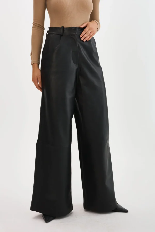 LAMARQUE Pants&Shorts | ROSSA | Wide Leg Leather Trousers Black