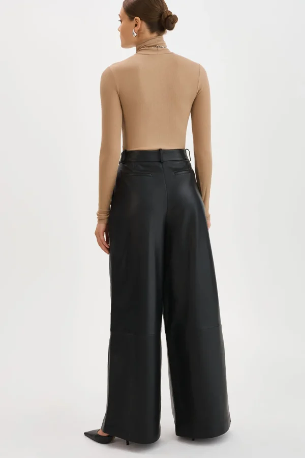 LAMARQUE Pants&Shorts | ROSSA | Wide Leg Leather Trousers Black