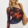 LAMARQUE Tops | SELA | Mesh One Shoulder Top Floral