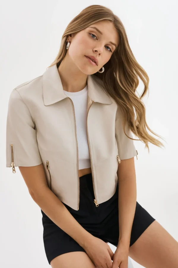 LAMARQUE Leather Jackets | SEVANA | Reversible Leather Jacket Bone/Gold