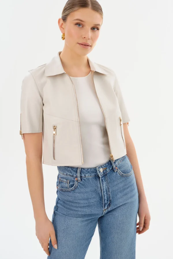 LAMARQUE Leather Jackets | SEVANA | Reversible Leather Jacket Winter White/Gold
