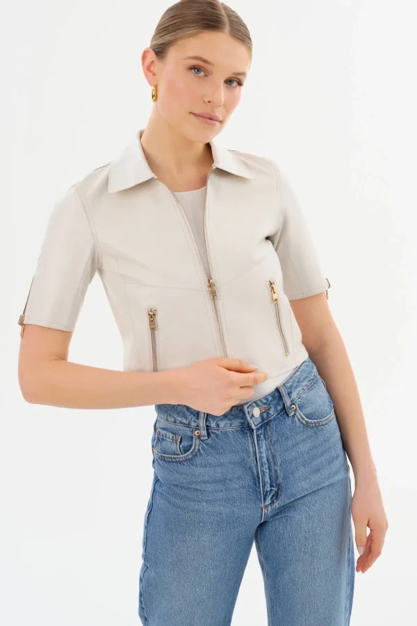 LAMARQUE Leather Jackets | SEVANA | Reversible Leather Jacket Winter White/Gold