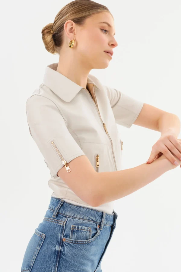 LAMARQUE Leather Jackets | SEVANA | Reversible Leather Jacket Winter White/Gold