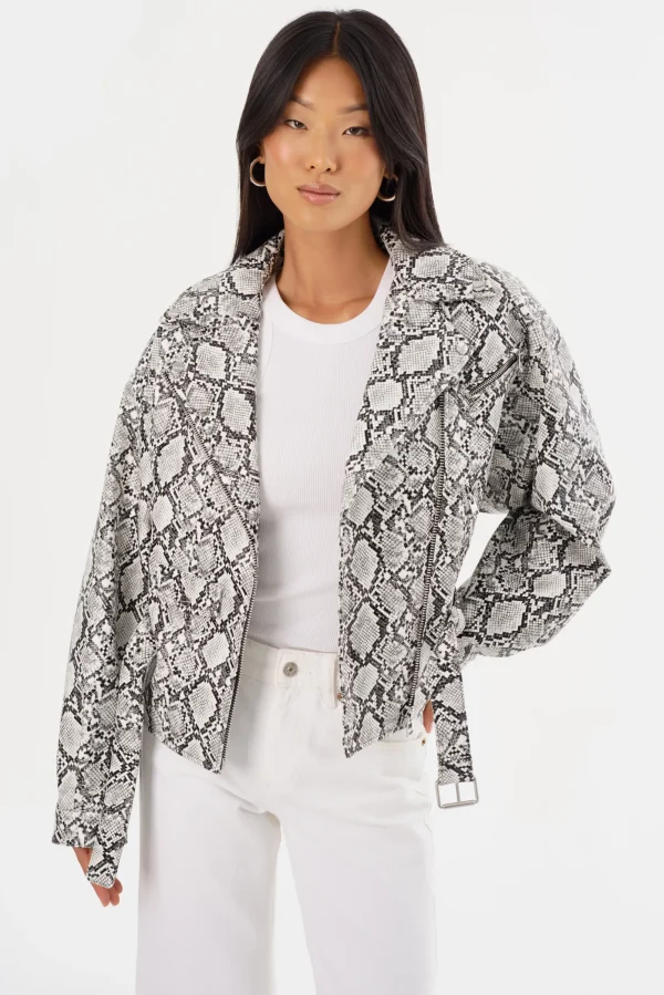 LAMARQUE Leather Jackets | SHELIA | Faux Leather Biker Jacket Python Print