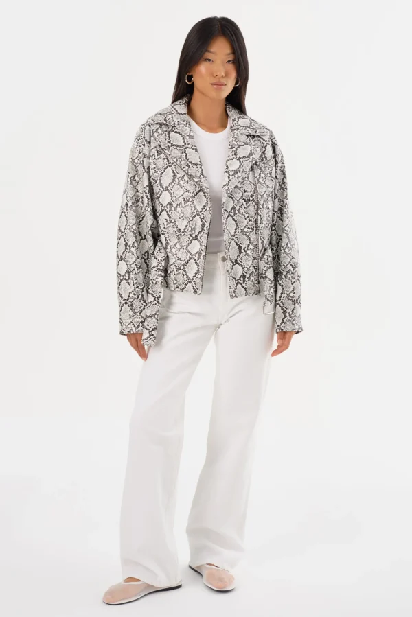 LAMARQUE Leather Jackets | SHELIA | Faux Leather Biker Jacket Python Print