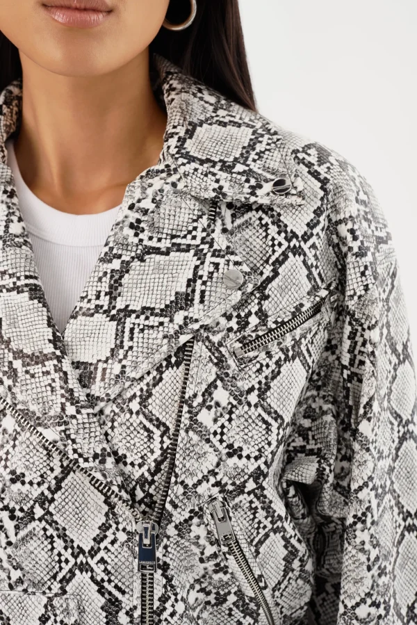 LAMARQUE Leather Jackets | SHELIA | Faux Leather Biker Jacket Python Print
