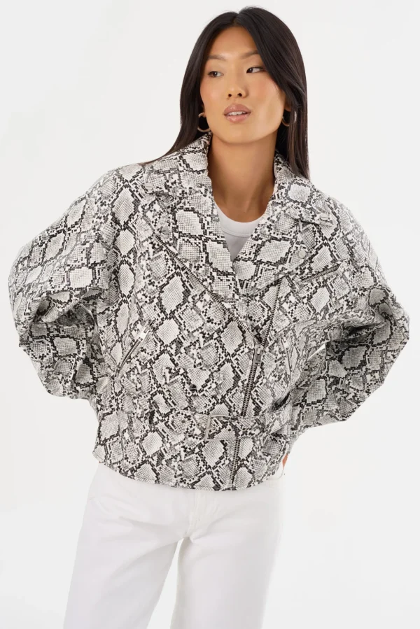 LAMARQUE Leather Jackets | SHELIA | Faux Leather Biker Jacket Python Print