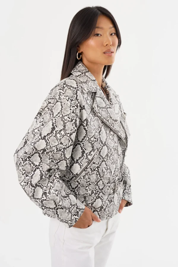 LAMARQUE Leather Jackets | SHELIA | Faux Leather Biker Jacket Python Print