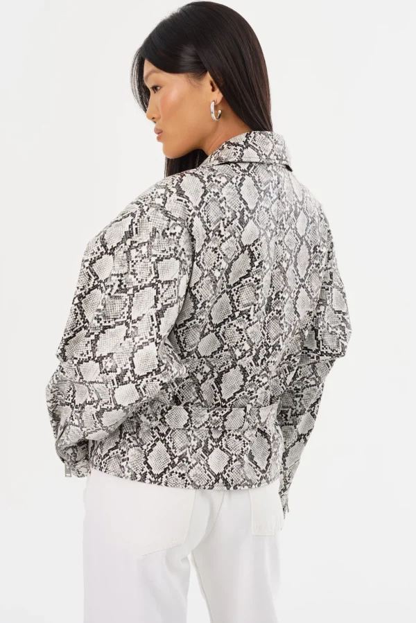 LAMARQUE Leather Jackets | SHELIA | Faux Leather Biker Jacket Python Print