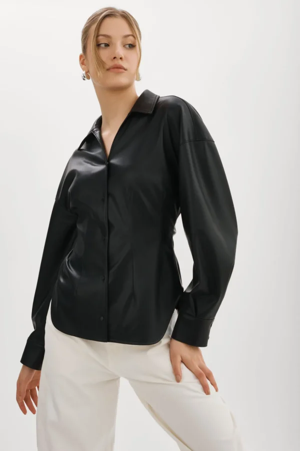 LAMARQUE Tops | SKYLAR | Faux Leather Shirt Black