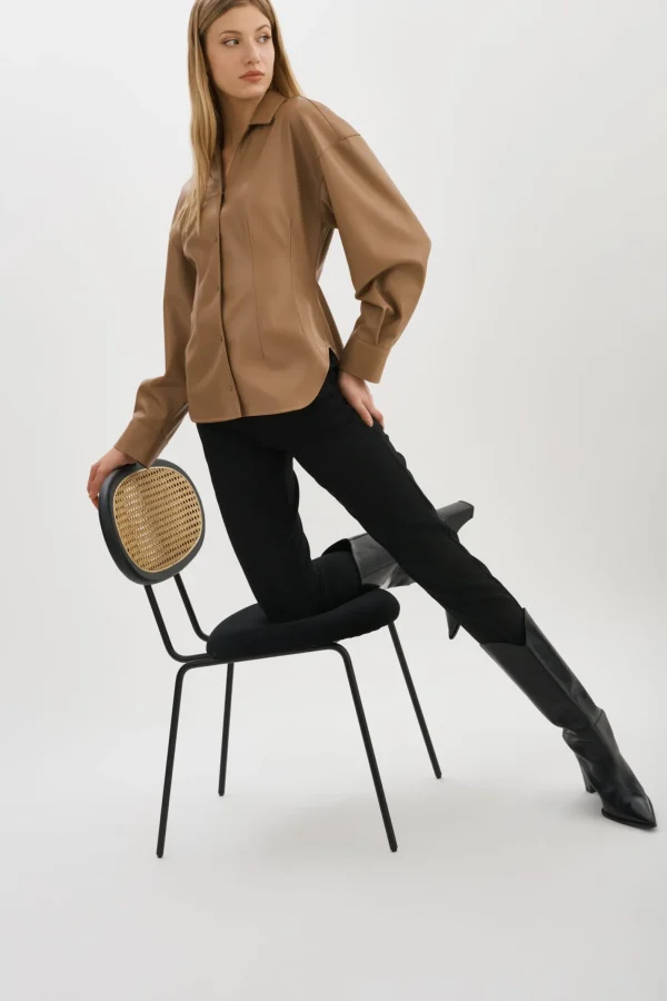 LAMARQUE Tops | SKYLAR | Faux Leather Shirt MOCHA