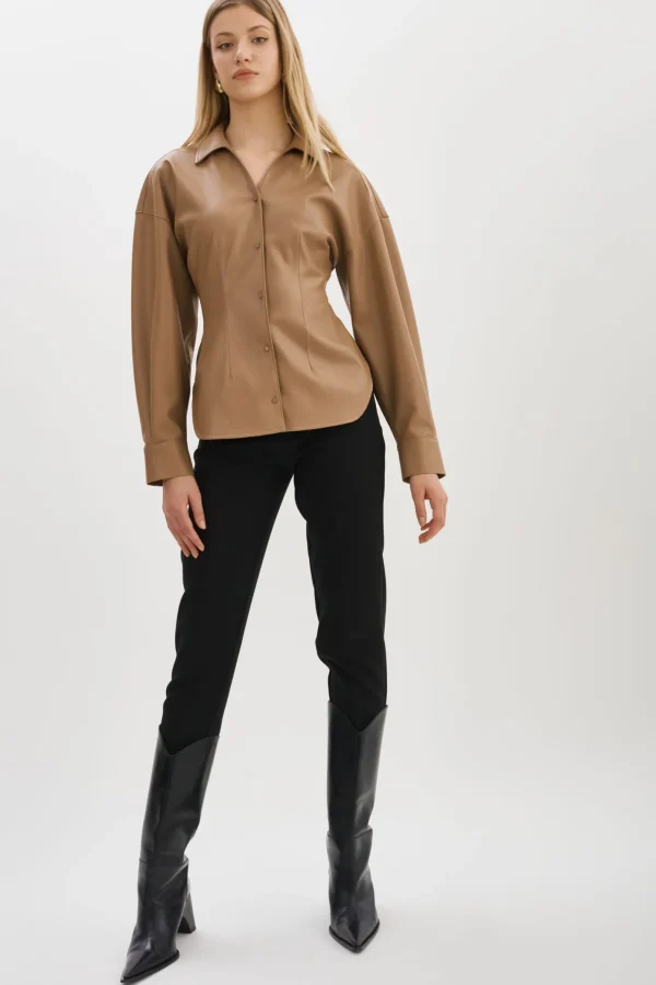 LAMARQUE Tops | SKYLAR | Faux Leather Shirt MOCHA