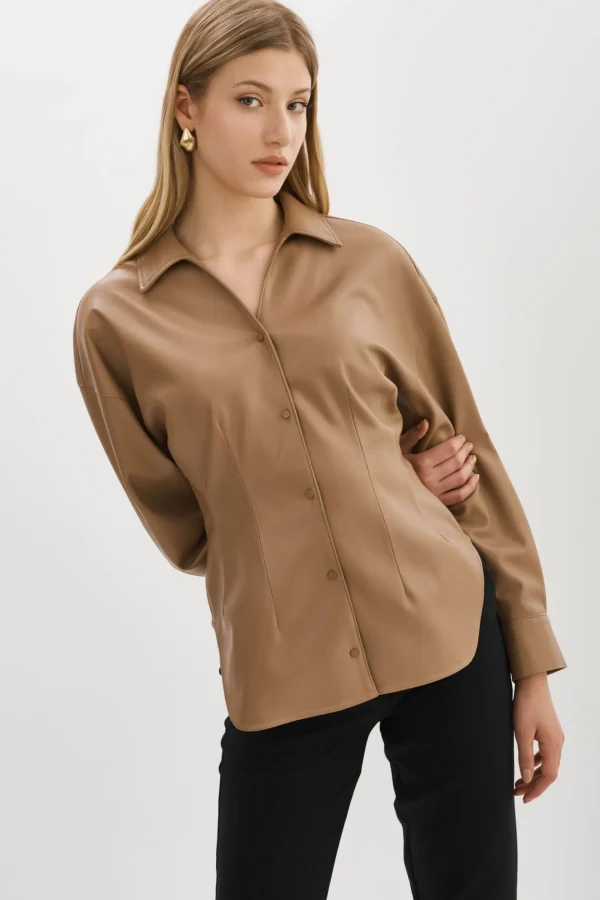 LAMARQUE Tops | SKYLAR | Faux Leather Shirt MOCHA