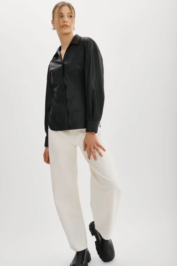 LAMARQUE Tops | SKYLAR | Faux Leather Shirt Black