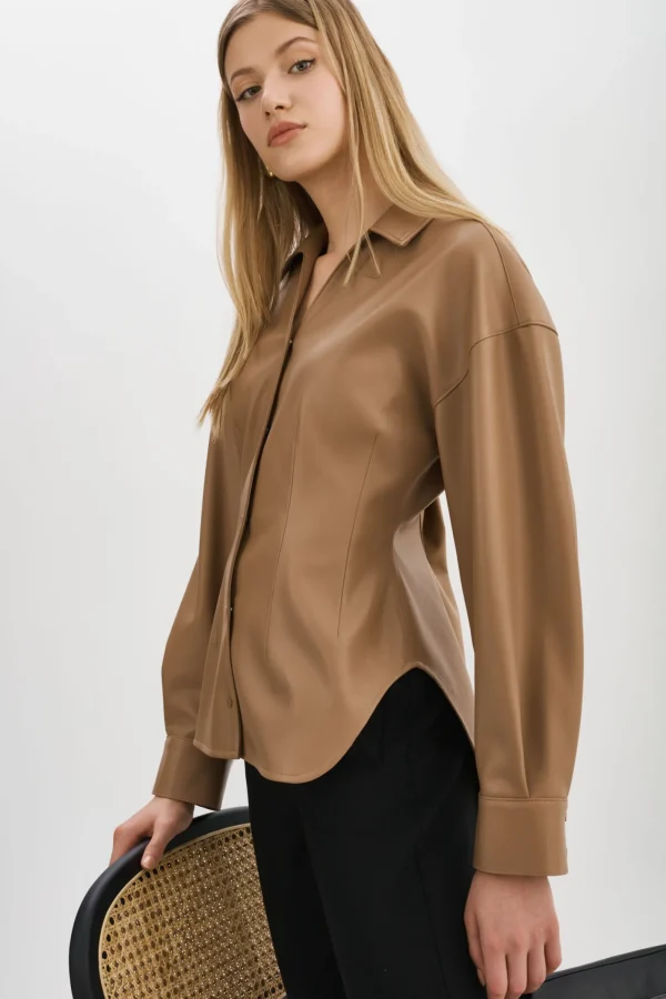 LAMARQUE Tops | SKYLAR | Faux Leather Shirt MOCHA