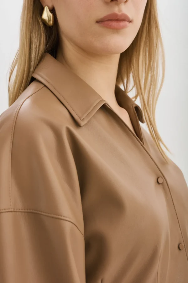 LAMARQUE Tops | SKYLAR | Faux Leather Shirt MOCHA