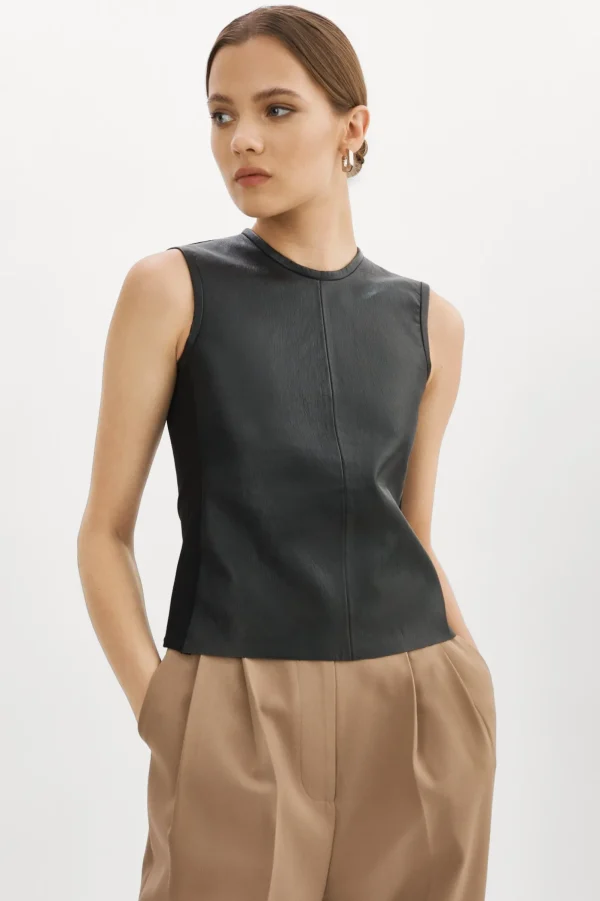 LAMARQUE Tops | SOFIA | Leather Shell Top Black
