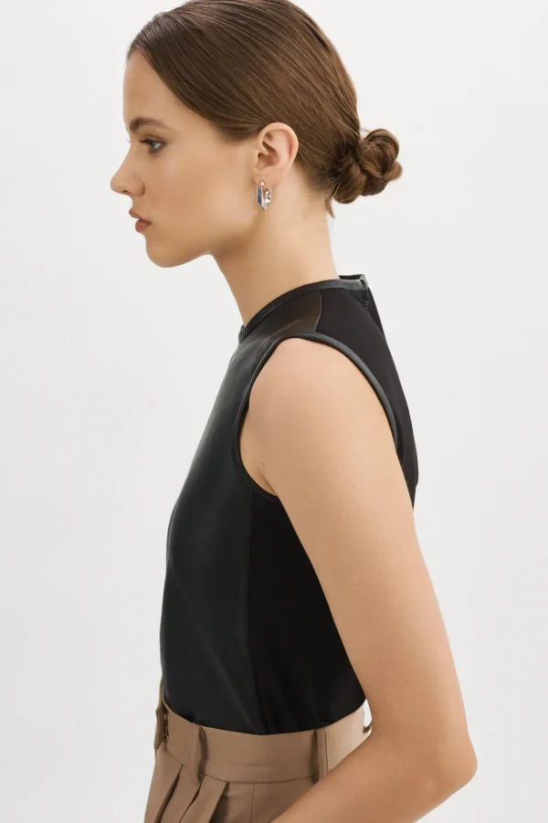 LAMARQUE Tops | SOFIA | Leather Shell Top Black