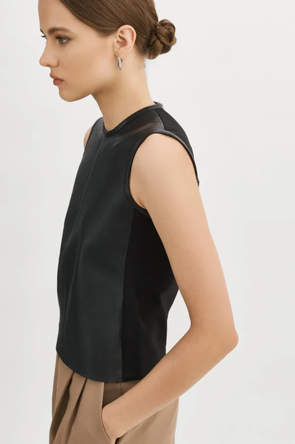 LAMARQUE Tops | SOFIA | Leather Shell Top Black