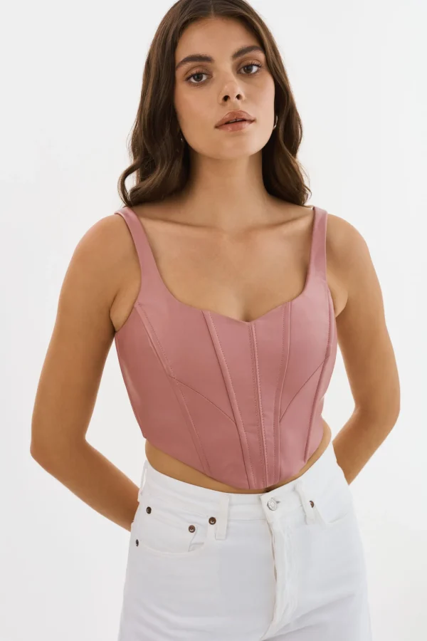 LAMARQUE Tops | TABIA | Leather Corset Top MAUVE PINK
