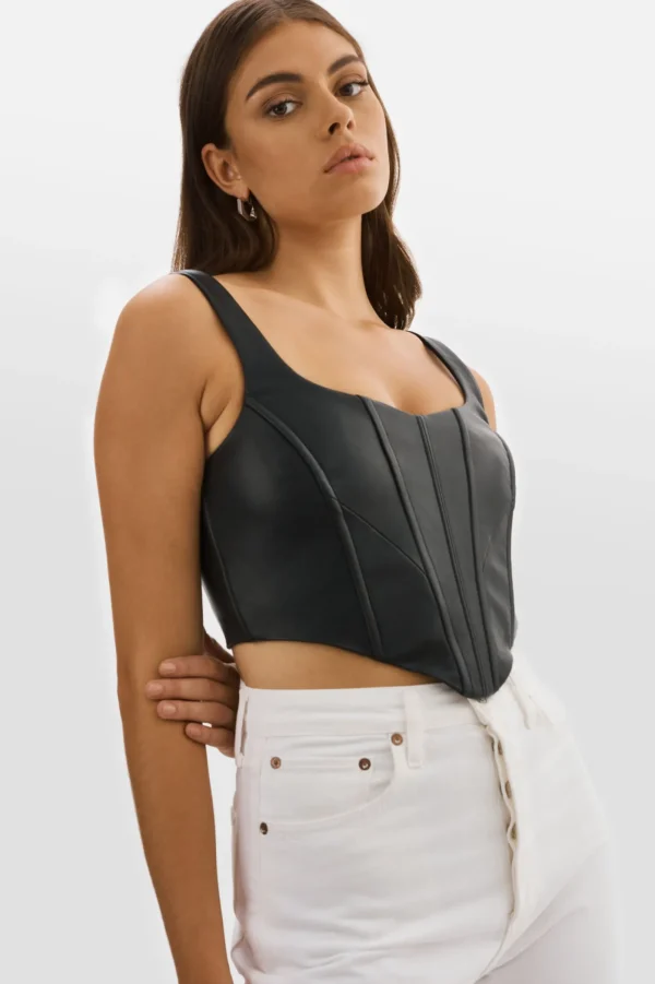 LAMARQUE Tops | TABIA | Leather Corset Top Black