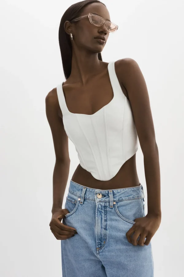 LAMARQUE Tops | TABIA | Leather Corset Top White