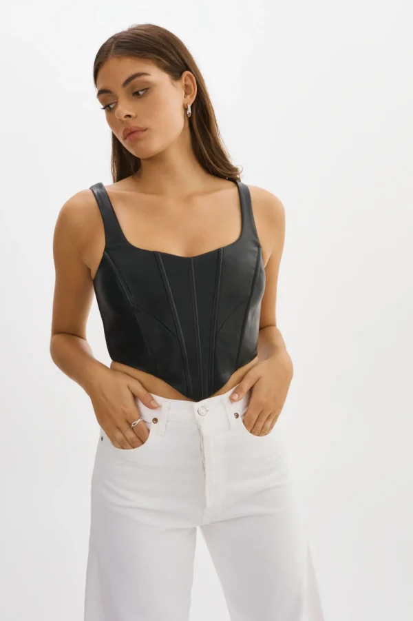 LAMARQUE Tops | TABIA | Leather Corset Top Black