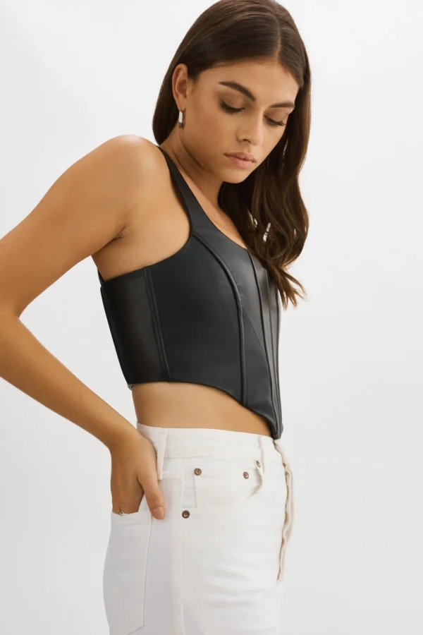 LAMARQUE Tops | TABIA | Leather Corset Top Black