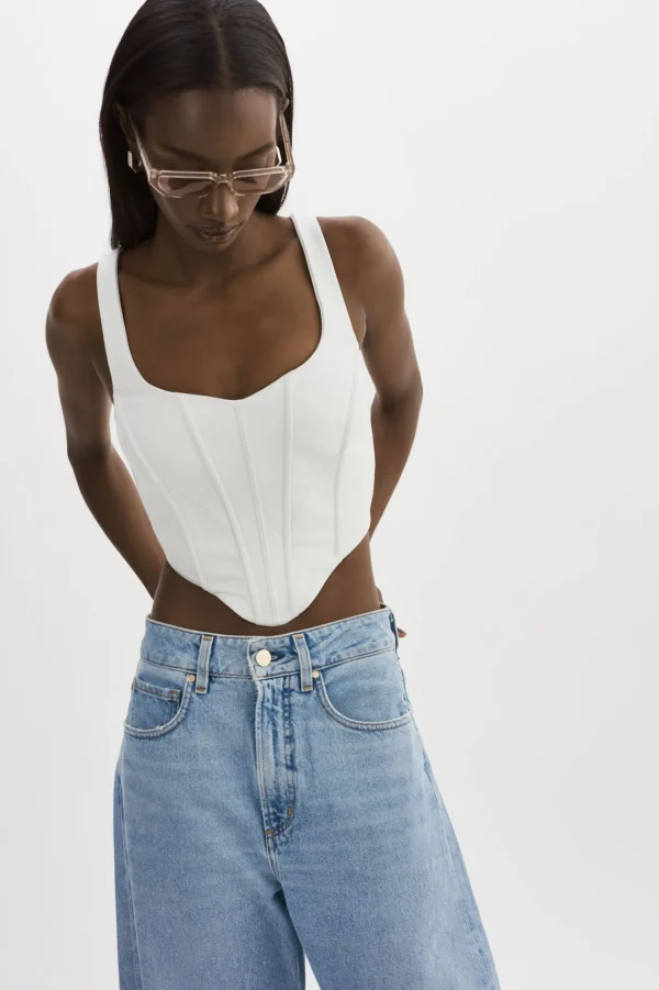 LAMARQUE Tops | TABIA | Leather Corset Top White