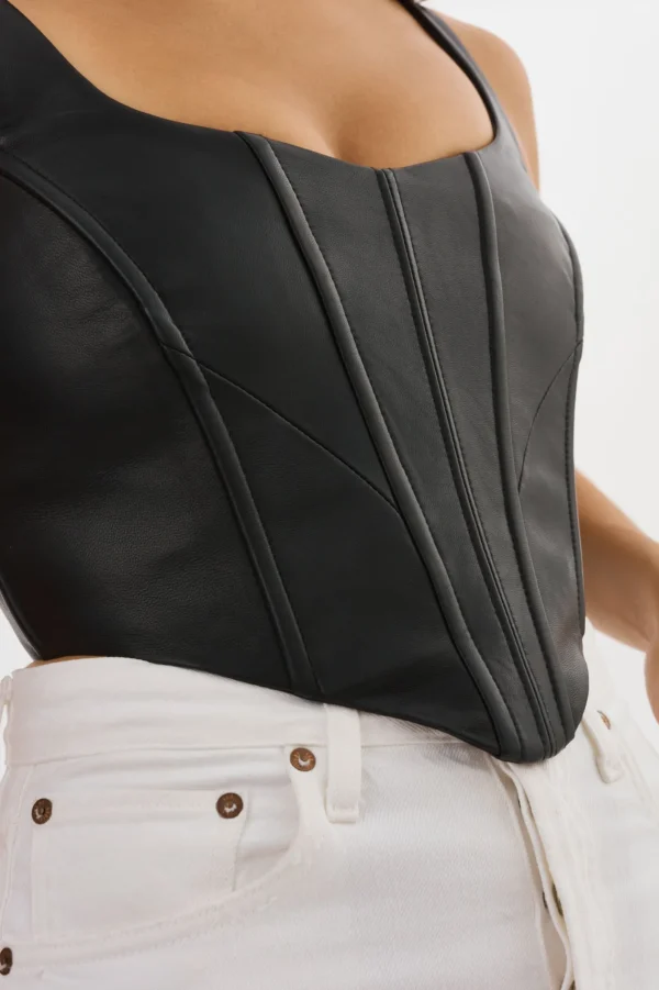 LAMARQUE Tops | TABIA | Leather Corset Top Black