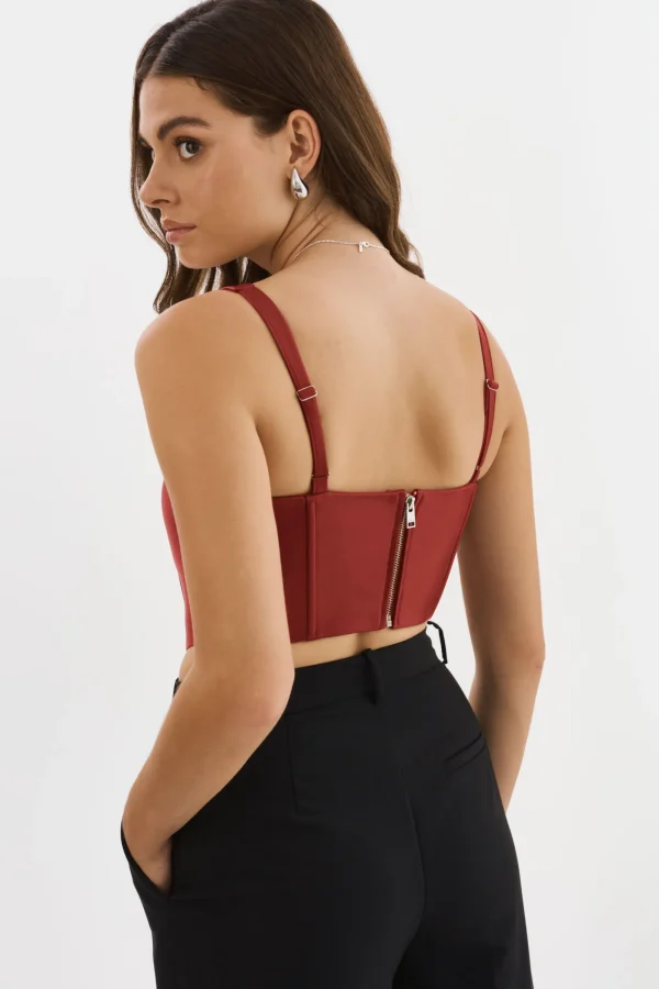 LAMARQUE Tops | TABIA | Leather Corset Top Ruby Red