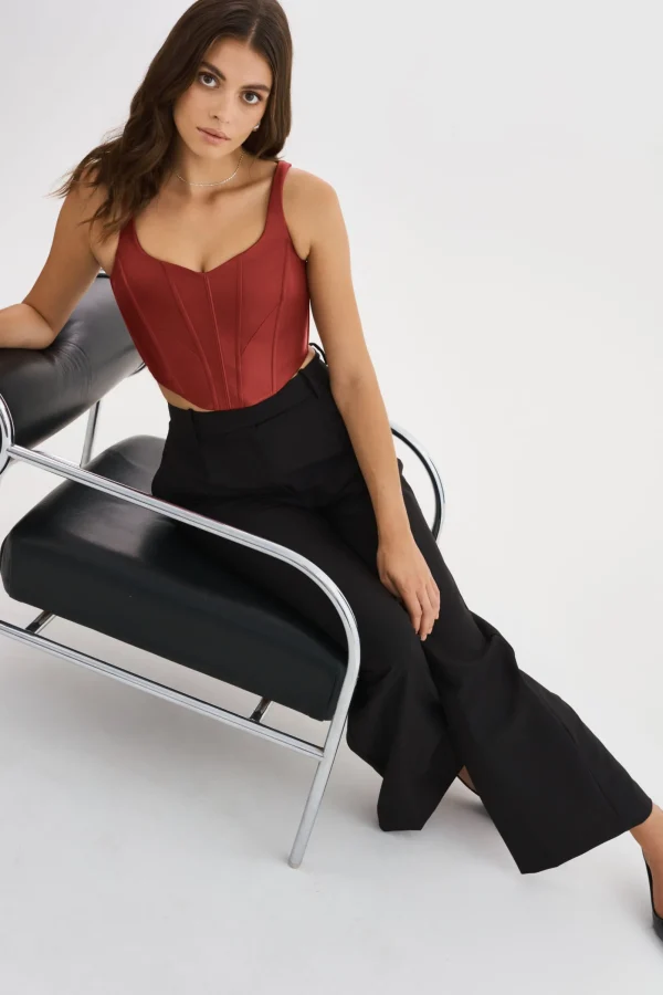 LAMARQUE Tops | TABIA | Leather Corset Top Ruby Red