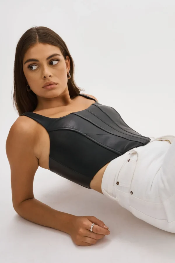 LAMARQUE Tops | TABIA | Leather Corset Top Black