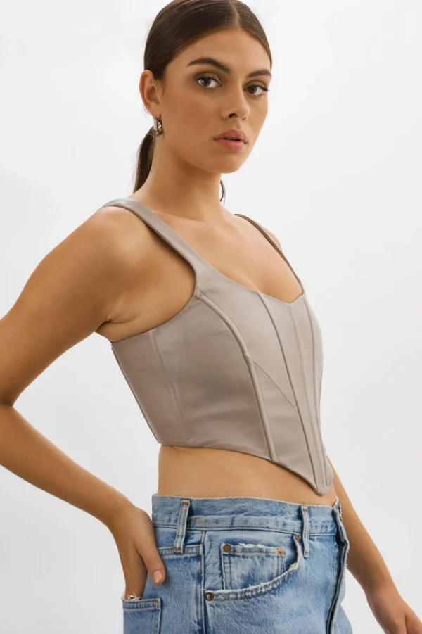 LAMARQUE Tops | TABIA | Leather Corset Top Stone 23