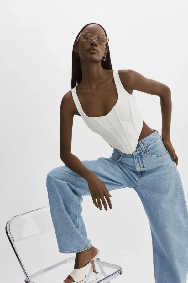 LAMARQUE Tops | TABIA | Leather Corset Top White