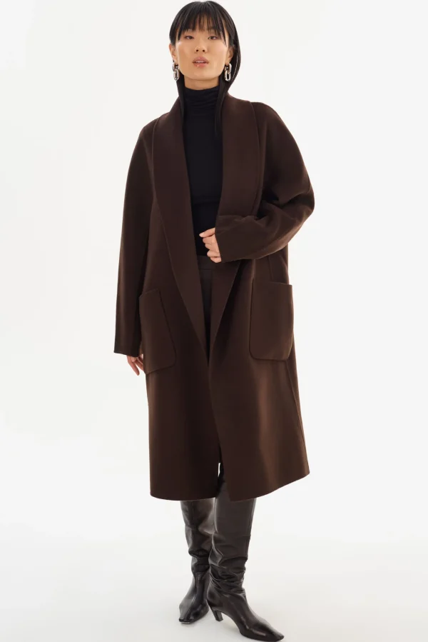 LAMARQUE Coats&Jackets | THARA | Shawl Collar Wool Coat Dark Brown