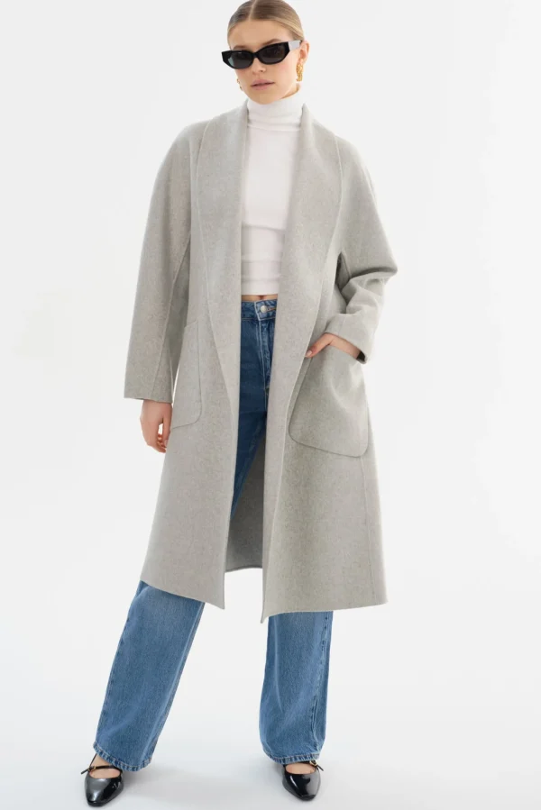 LAMARQUE Coats&Jackets | THARA | Shawl Collar Wool Coat Light Grey