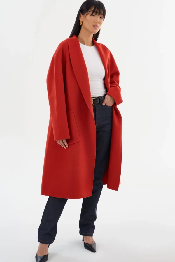 LAMARQUE Coats&Jackets | THARA | Shawl Collar Wool Coat Crimson