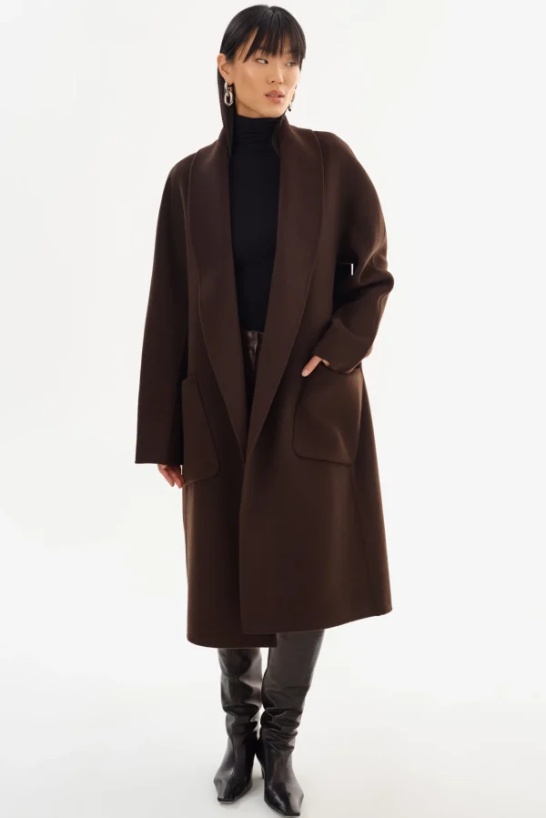 LAMARQUE Coats&Jackets | THARA | Shawl Collar Wool Coat Dark Brown