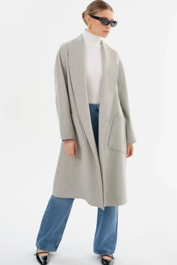 LAMARQUE Coats&Jackets | THARA | Shawl Collar Wool Coat Light Grey