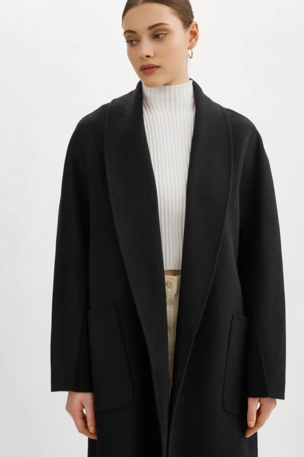 LAMARQUE Coats&Jackets | THARA | Shawl Collar Wool Coat Black