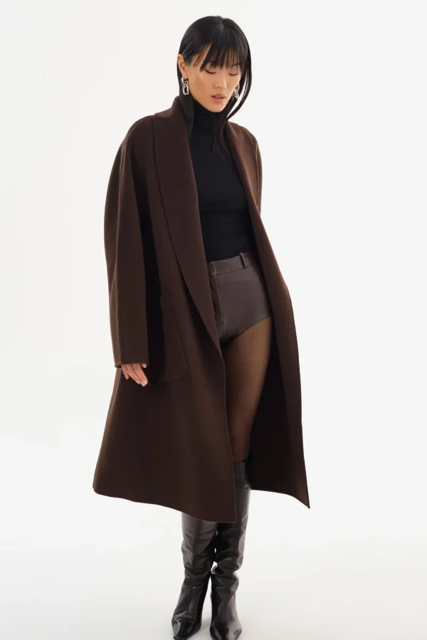 LAMARQUE Coats&Jackets | THARA | Shawl Collar Wool Coat Dark Brown