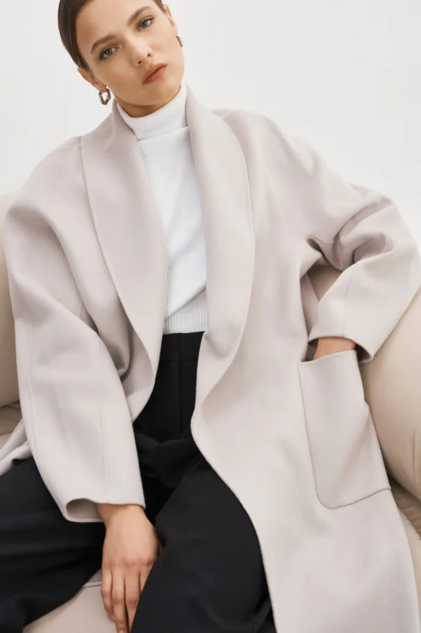 LAMARQUE Coats&Jackets | THARA | Shawl Collar Wool Coat Feather Grey