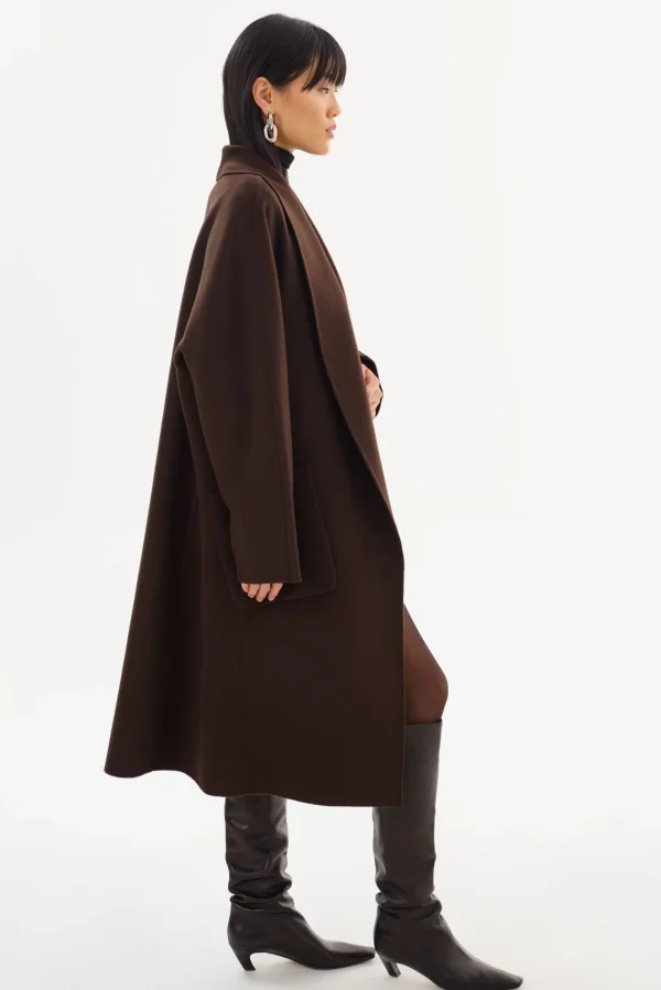 LAMARQUE Coats&Jackets | THARA | Shawl Collar Wool Coat Dark Brown