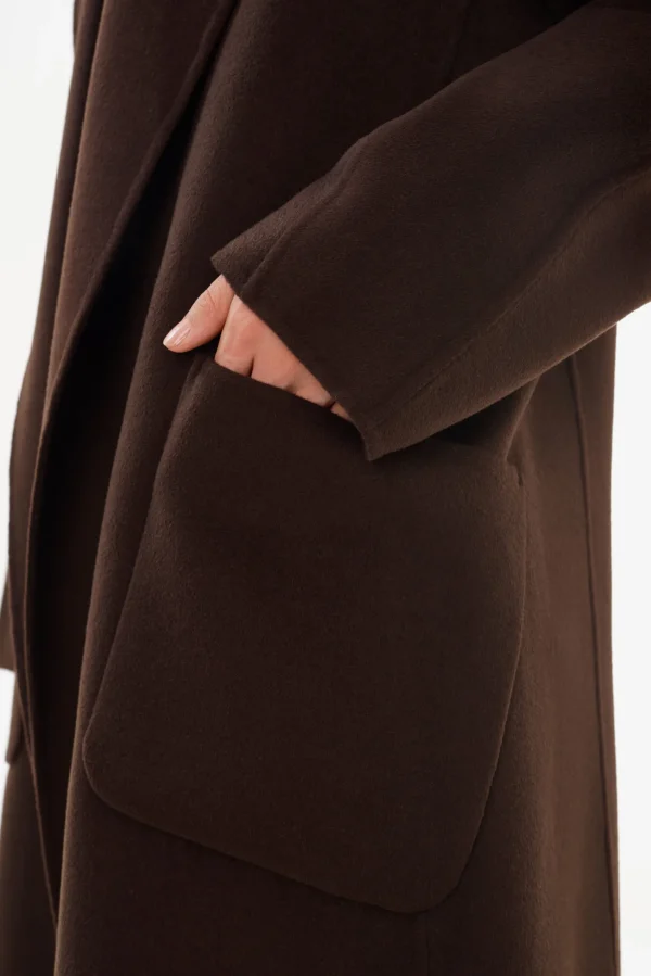LAMARQUE Coats&Jackets | THARA | Shawl Collar Wool Coat Dark Brown