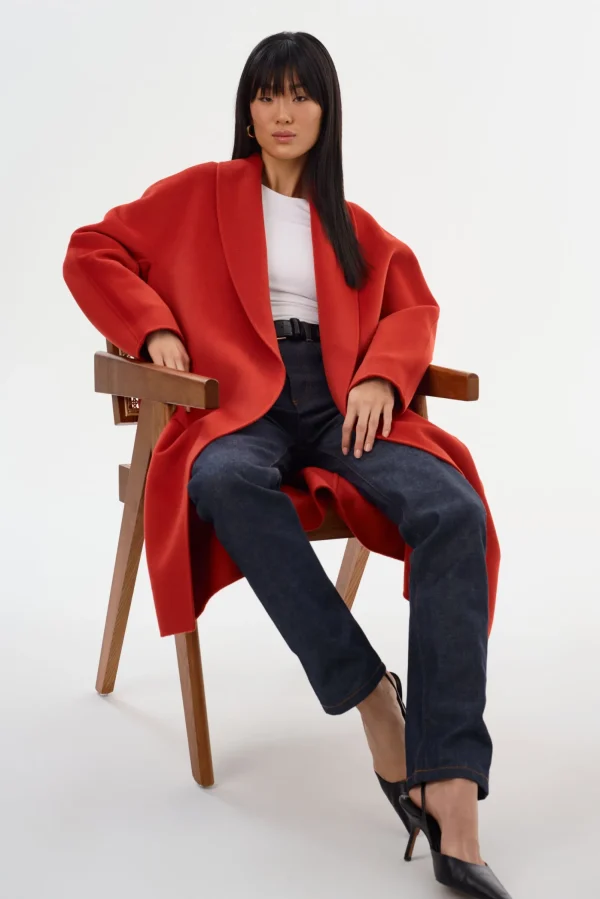 LAMARQUE Coats&Jackets | THARA | Shawl Collar Wool Coat Crimson