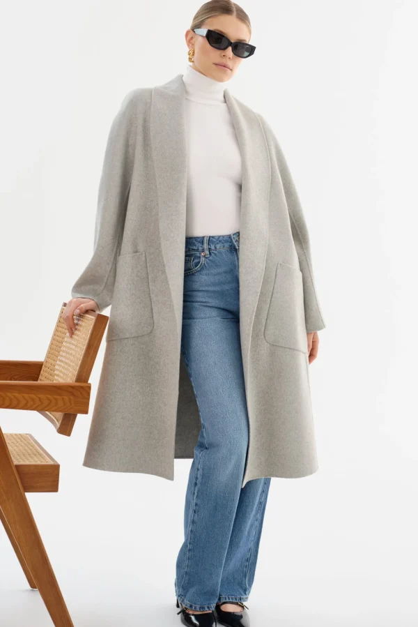 LAMARQUE Coats&Jackets | THARA | Shawl Collar Wool Coat Light Grey
