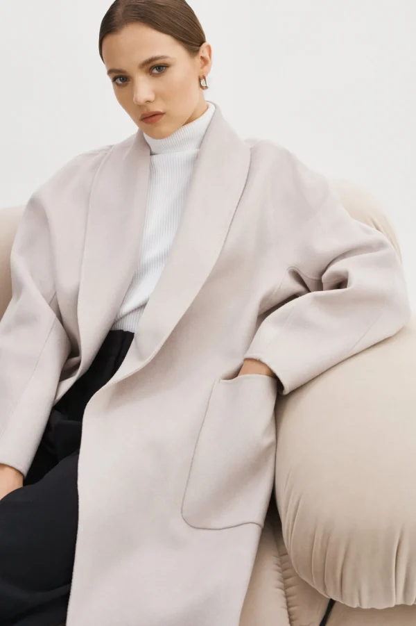 LAMARQUE Coats&Jackets | THARA | Shawl Collar Wool Coat Feather Grey
