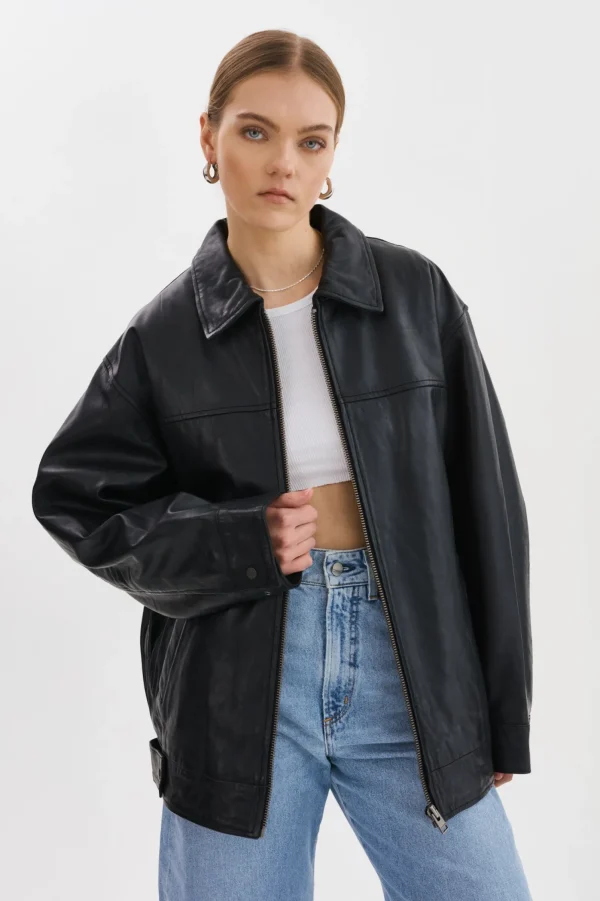 LAMARQUE Leather Jackets | THEIA | Leather Bomber Jacket Black